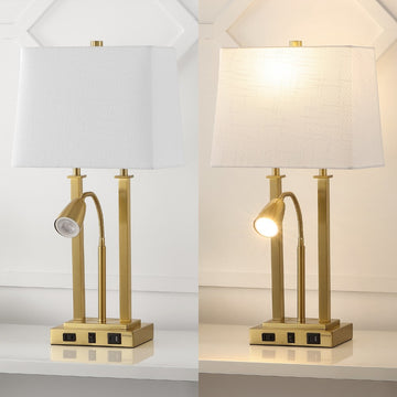 Blaire 23.75" 2-Light Modern Farmhouse Metal LED Table Lamp with USB Charging port - JONATHAN Y